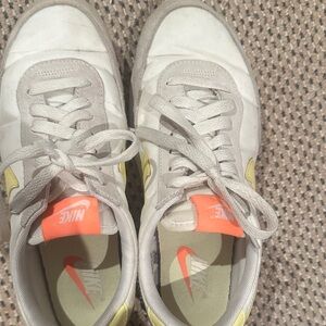 Nike White and yellow Shoes with Orange Highlights